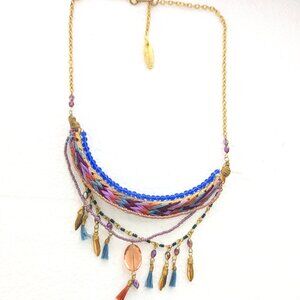JENNY RABELL Seed Bead Twisted Thread Boho Dangle Multi Strand Necklace